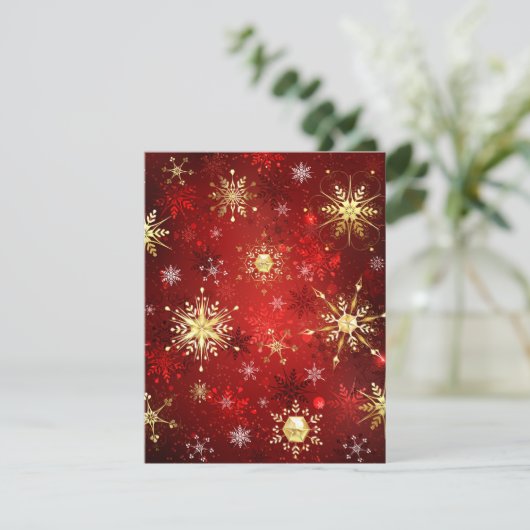 Kerst Gouden Sneeuwvlokken op Rode Achtergrond Bedankkaart (Staand voorkant)