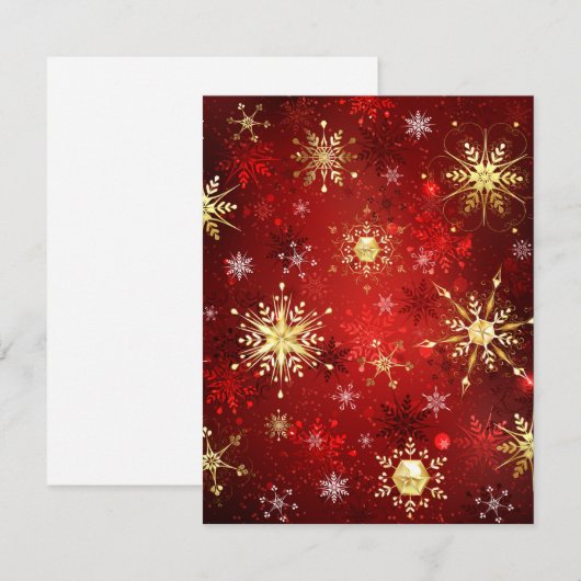 Kerst Gouden Sneeuwvlokken op Rode Achtergrond Bedankkaart (Voorkant / Achterkant)