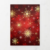 Kerst Gouden Sneeuwvlokken op Rode Achtergrond Drieluik Wenskaart (Cover)