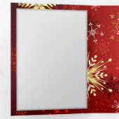 Kerst Gouden Sneeuwvlokken op Rode Achtergrond Drieluik Wenskaart (Binnenzijde eerst)