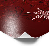 Kerst gouden sneeuwvlokken op rode achtergrond foto afdruk (Hoek)