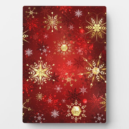 Kerst gouden sneeuwvlokken op rode achtergrond fotoplaat (voorkant)