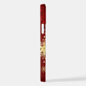 Kerst Gouden Sneeuwvlokken op Rode Achtergrond iPhone Hoesje (Rechterkant)