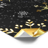 Kerst Gouden Sneeuwvlokken op Zwarte Achtergrond Poster (Hoek)