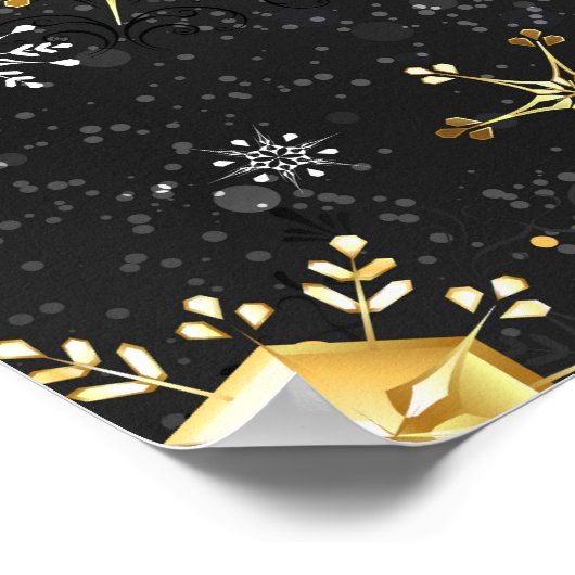 Kerst Gouden Sneeuwvlokken op Zwarte Achtergrond Poster (Hoek)