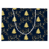 Kerst Gouden Sterren en Boom met Ornamenten Groot Cadeauzakje (Achterkant)