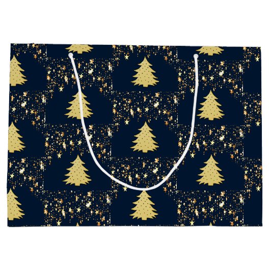 Kerst Gouden Sterren en Boom met Ornamenten Groot Cadeauzakje (Achterkant)