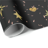 Kerst Gouden Sterren Gouden Harten in Zwarte Patro Cadeaupapier (Rol Hoek)