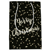 Kerst gouden sterren op zwart medium cadeauzakje (Voorkant)