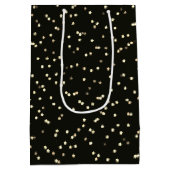 Kerst gouden sterren op zwart medium cadeauzakje (Achterkant)