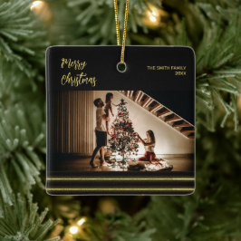 Kerst gouden strepen Keramische Vierkante Ornament