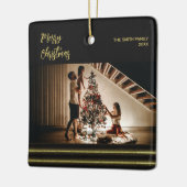 Kerst gouden strepen Keramische Vierkante Ornament (Links)