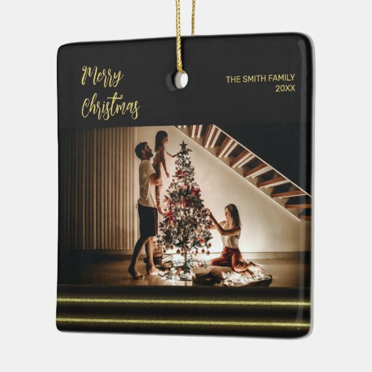 Kerst gouden strepen Keramische Vierkante Ornament (Links)