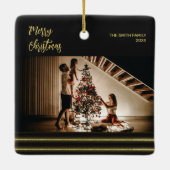 Kerst gouden strepen Keramische Vierkante Ornament (Achterkant)