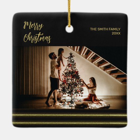 Kerst gouden strepen Keramische Vierkante Ornament (Achterkant)