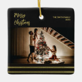 Kerst gouden strepen Keramische Vierkante Ornament (Voorkant)