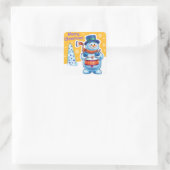 Kerst gouden vierkant sticker Snowman drummer. (Tas)