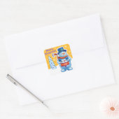Kerst gouden vierkant sticker Snowman drummer. (Envelop)