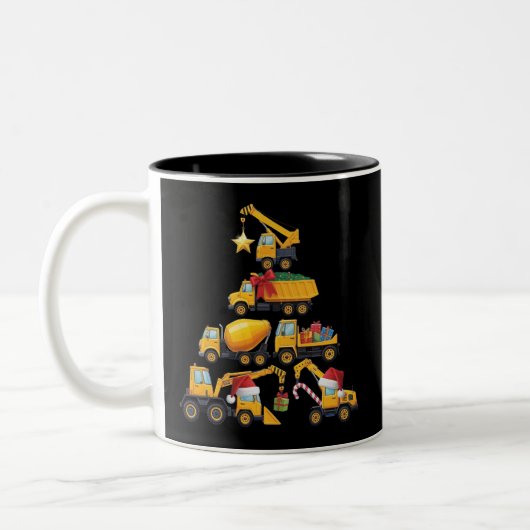 Kerst Graafmachine Bouwtruck Boom Tweekleurige Koffiemok (Links)