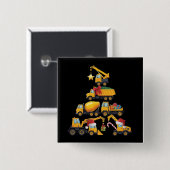 Kerst Graafmachine Bouwtruck Boom Vierkante Button 5,1 Cm (Voorkant /achterkant)