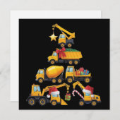 Kerst graafmachine bouwwerktuig boom feestdagenkaart (Voorkant / Achterkant)