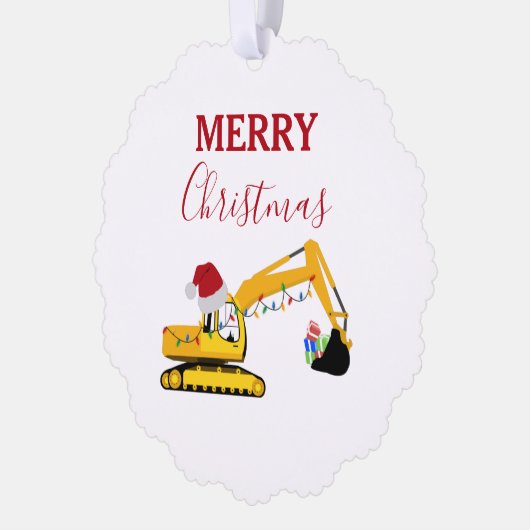 Kerst graafmachine constructie vrachtwagen cadeau ornament kaart (Links)