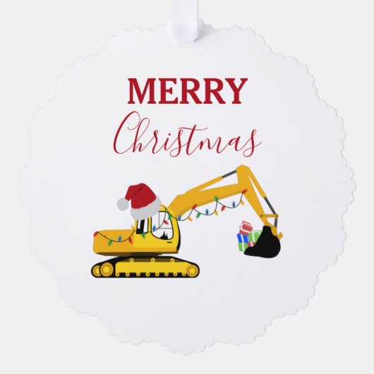 Kerst graafmachine constructie vrachtwagen cadeau ornament kaart (Voorkant)