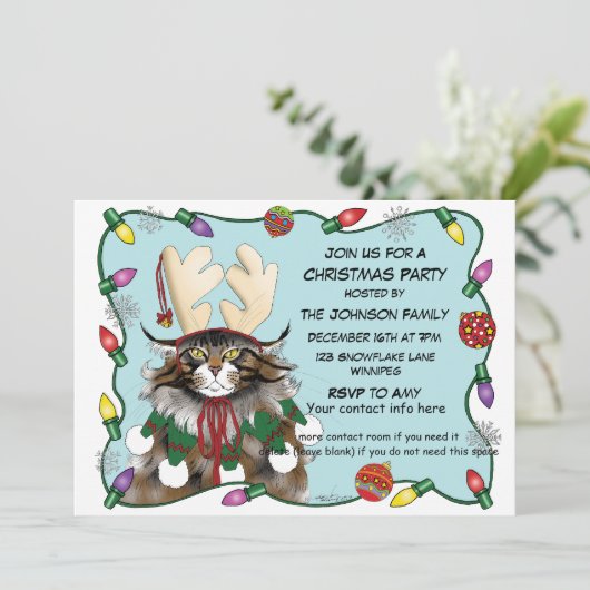 Kerst Grappig Antler Kat Kaart (Staand voorkant)