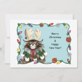 Kerst Grappig Antler Kat Kaart (Achterkant)