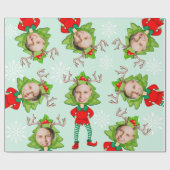Kerst Grappig Custom Gezicht Foto Santa's Elf Gift Cadeaupapier (Vlak)