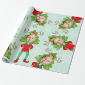 Kerst Grappig Custom Gezicht Foto Santa's Elf Gift Cadeaupapier (Uitgerold)