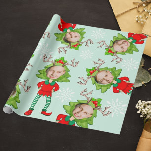 Kerst Grappig Custom Gezicht Foto Santa's Elf Gift Cadeaupapier