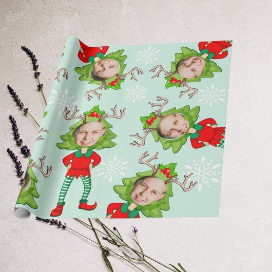 Kerst Grappig Custom Gezicht Foto Santa's Elf Gift Cadeaupapier