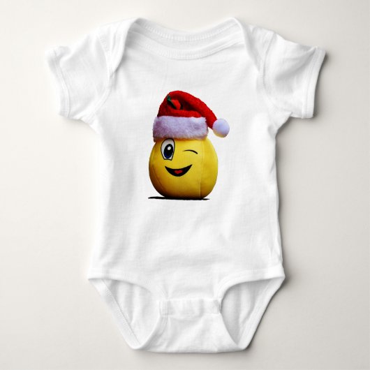 Kerst Grappig Emoji Wink Glimlach Santa Geel Gezic Romper (Voorkant)