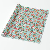 Kerst Grappig Gezicht Aangepaste Foto Collage Blau Cadeaupapier (Uitgerold)