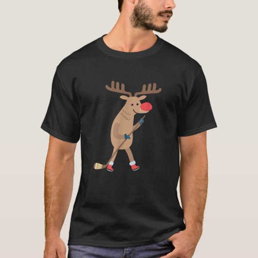 Kerst Grappig Rendier Hockey Pyjama Kerstcadeau T-shirt (Voorkant)
