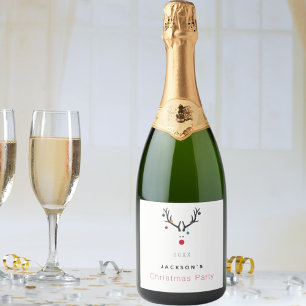 Kerst grappig rendierlijk rood sparkling wijnetiket