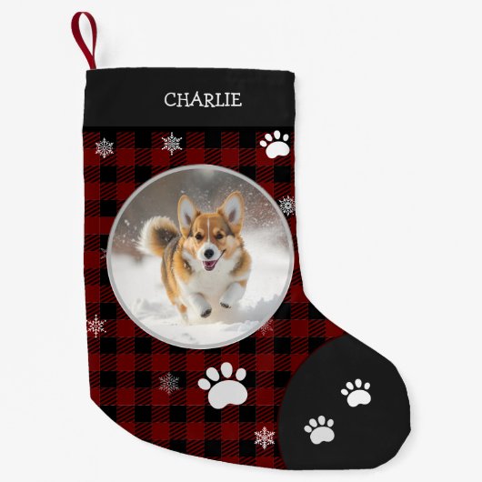 Kerst Grappig Schattige Hond Kleine Zwart Plaid Fo Kerstsok (Voorkant)