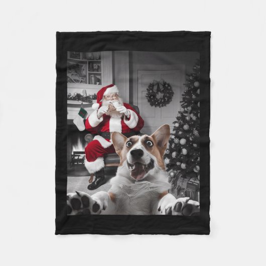 Kerst Grappige Corgi Hond Selfie Met Sinterklaas Fleece Deken (Voorkant)