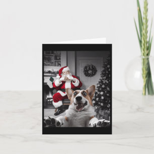 Kerst Grappige Corgi Hond Selfie Met Sinterklaas Kaart
