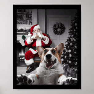 Kerst Grappige Corgi Hond Selfie Met Sinterklaas Poster