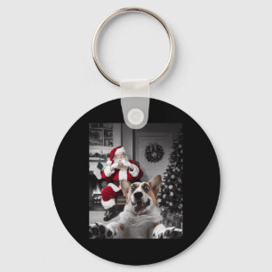 Kerst Grappige Corgi Hond Selfie Met Sinterklaas Sleutelhanger