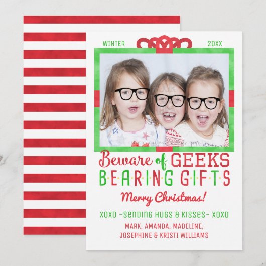 Kerst Grappige Geeks | Familie vakantiefoto Feestdagenkaart (Voorkant / Achterkant)