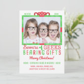 Kerst Grappige Geeks | Familie vakantiefoto Feestdagenkaart (Staand voorkant)
