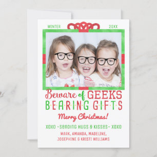 Kerst Grappige Geeks   Familie vakantiefoto Feestdagenkaart
