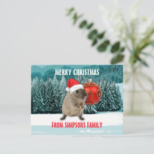 Kerst grappige hamster in rode kerstmuts feestdagenkaart (Staand voorkant)