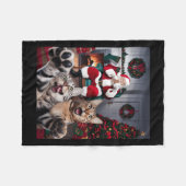 Kerst Grappige Kat Hond Selfie Met Sinterklaas Cu Fleece Deken (Voorkant (Horizontaal))
