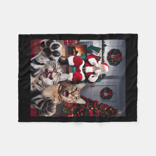 Kerst Grappige Kat Hond Selfie Met Sinterklaas Cu Fleece Deken (Voorkant (Horizontaal))