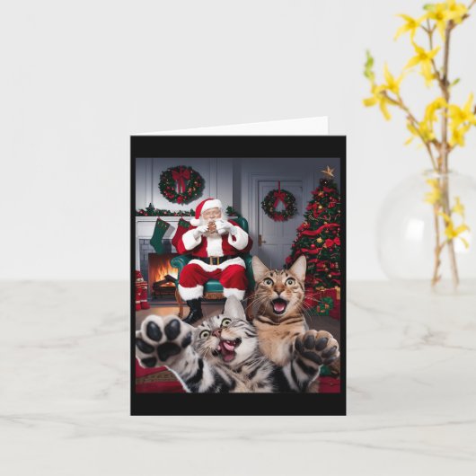 Kerst Grappige Kat Hond Selfie Met Sinterklaas Cu Kaart (Gele Bloem)