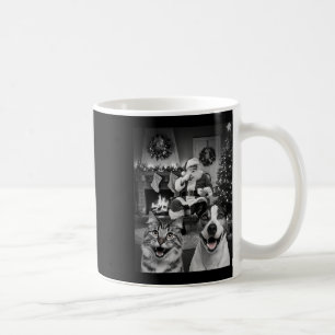 Kerst Grappige Kat Hond Selfie Met Sinterklaas Cu Koffiemok